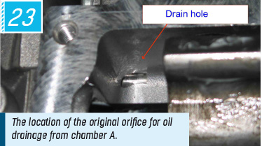 The location of the original orifice for oil drainage from chamber А.